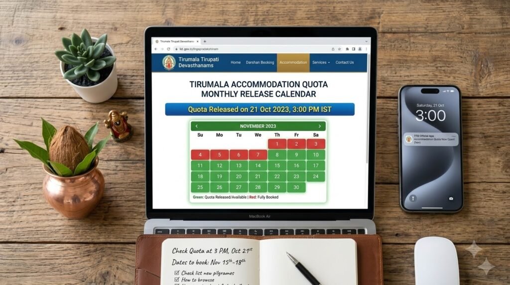 TTD Tirumala accommodation quota monthly release date calendar.