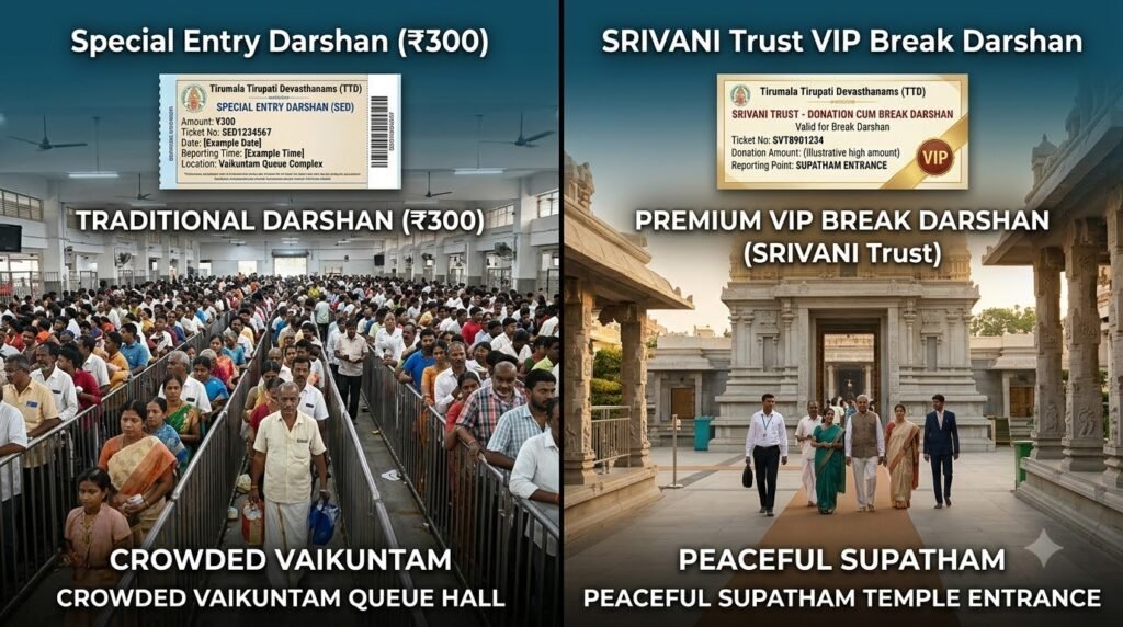 Difference between Special Entry Darshan and SRIVANI Trust VIP Break Darshan.