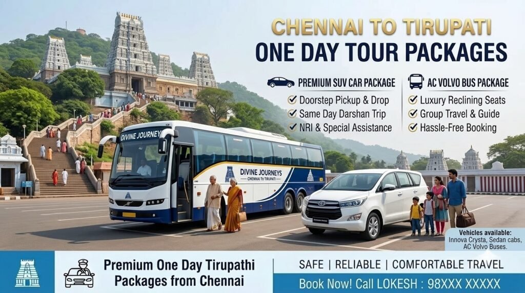 Chennai to Tirupati one day tour packages by car and bus.