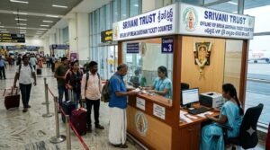 SRIVANI Trust offline VIP Break Darshan ticket counter at Tirupati Airport.