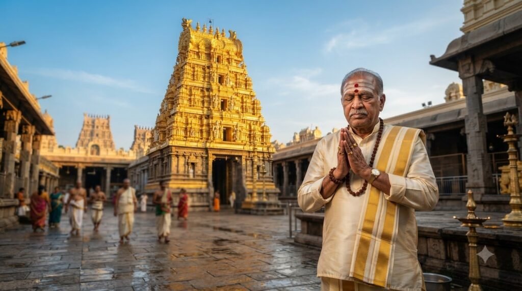 Wealthy pilgrim taking Srivani VIP break darshan at Tirumala