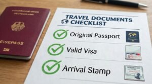 Checklist of mandatory documents required for NRI darshan at Tirupati including passport, visa, and arrival stamp. 