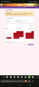 The TTD online room booking availability calendar showing green available dates.